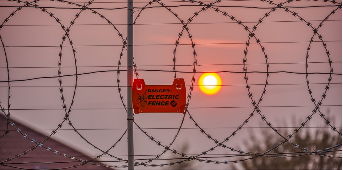 Solar-powered electric fence on a South African property
